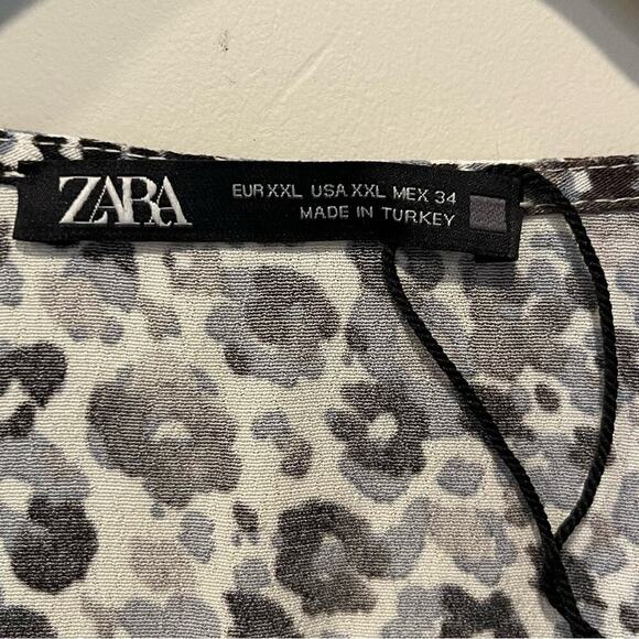 Zara Ditsy Floral Faux Wrap Dress XXL Long Poet Sleeve Deep V-neck Mini Pullover - Picture 5 of 10